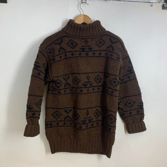 Gap Vintage Wool Brown Fair Isle Chunky Knit Turtleneck Sweater Pullover Size S - Picture 2 of 13